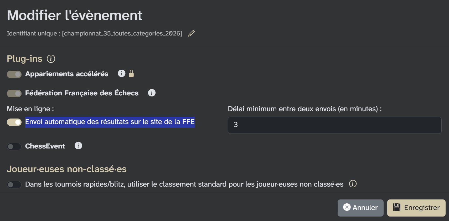 Configuration de la mise en ligne automatique par défaut
