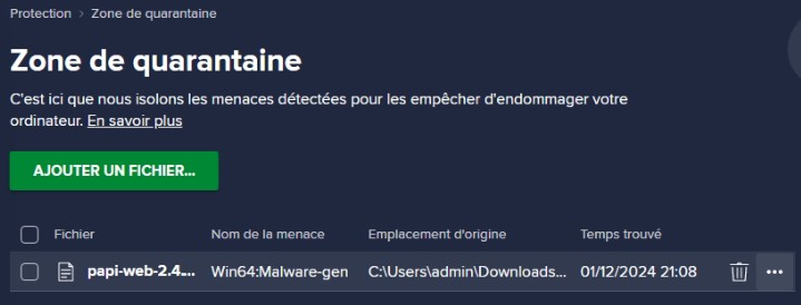 Executable file in quarantine